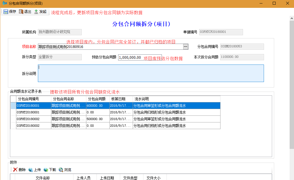 表单：分包合同额拆分（项目）
